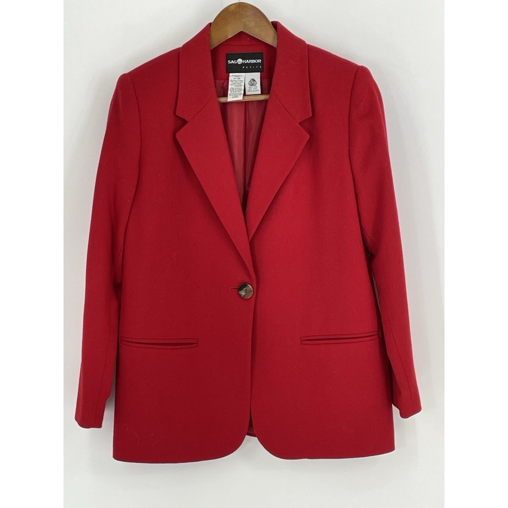 Sag Harbor Woman's‎ Blazer Jacket Size 4 Petite 100% Pure New Wool Red